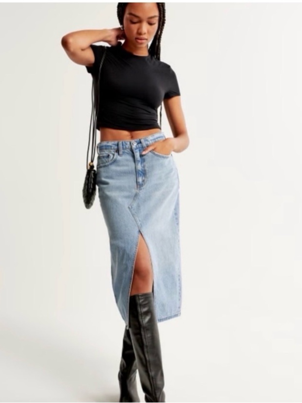 Abercrombie & Fitch High Rise Denim Midi Skirt
